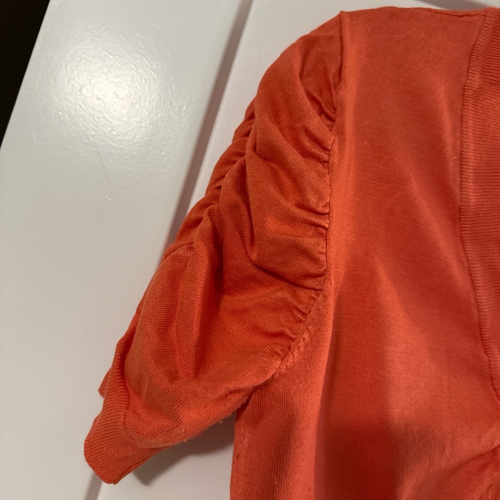 Grace Bright Orange Shrug with Ruched Sleeves - Picture 2 of 6